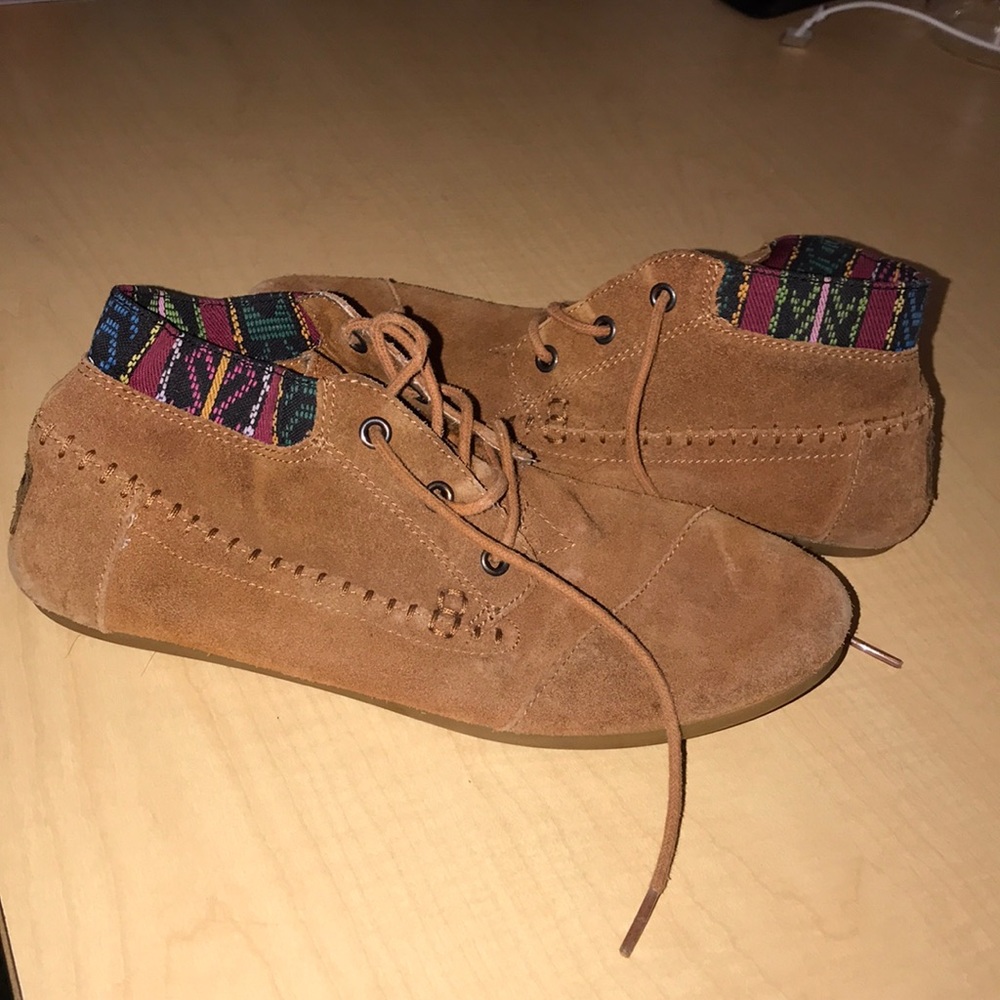 TOMS Tan Booties with Patterned Ankle
